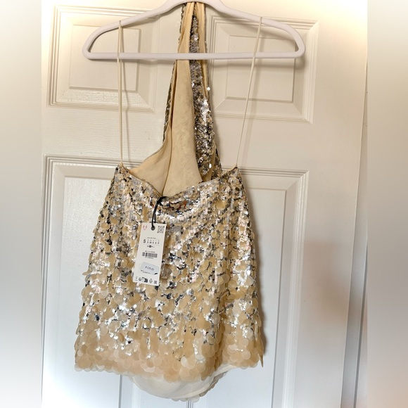 ZARA SEQUIN HALTER MINI DRESS - Picture 13 of 13